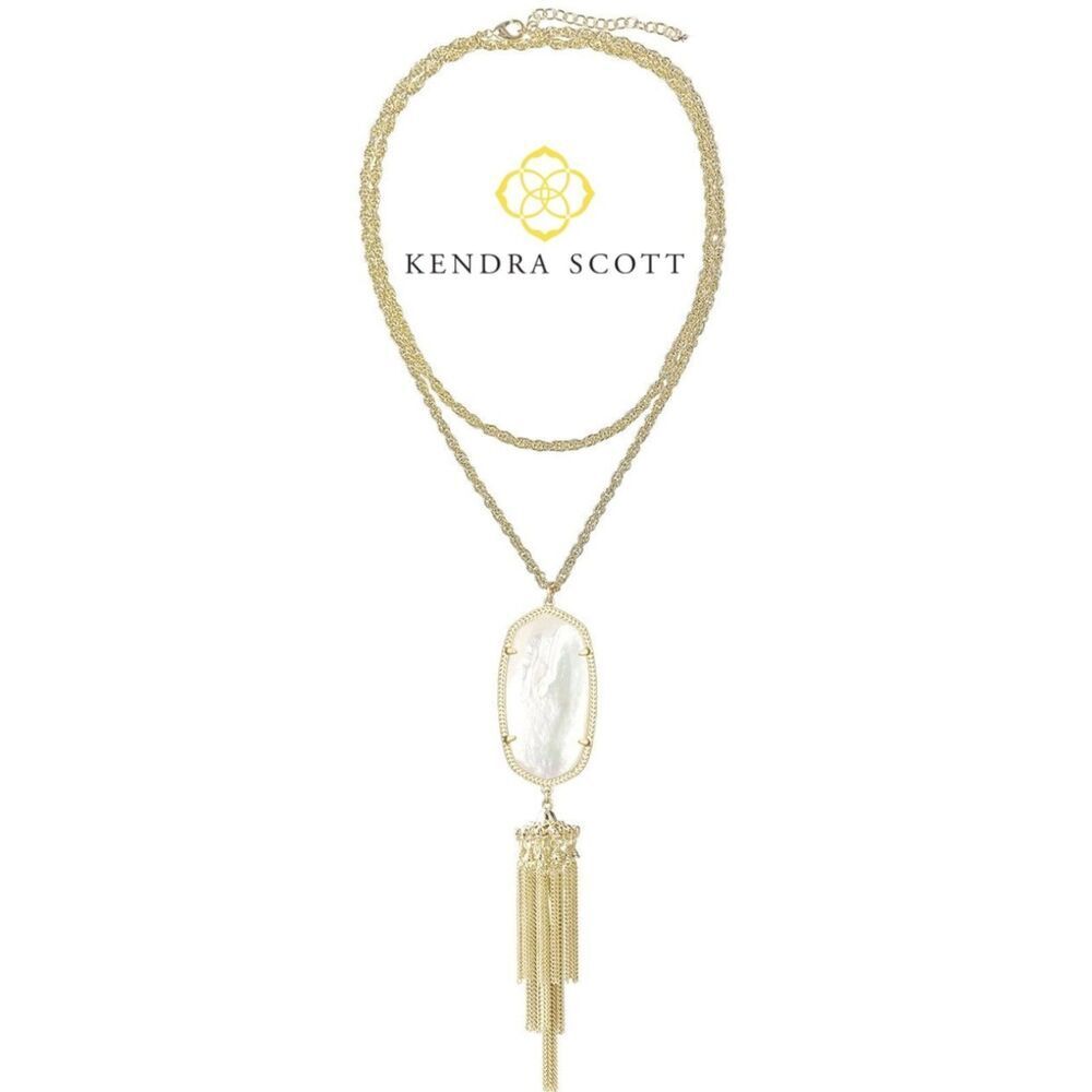 NWOT Kendra Scott Rayne Mother of Pearl Gold Tassel Pendant Necklace
